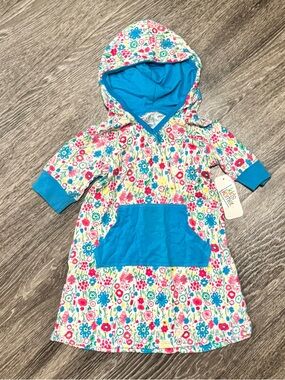 Kid’s Korner Girls Floral Hoodie Dress with Bright Teal Accents, 4T, NWT